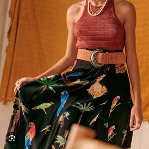 Sézane Alicia skirt G. Kero Tropical Parrot Print Black red size 38 size 6 rare